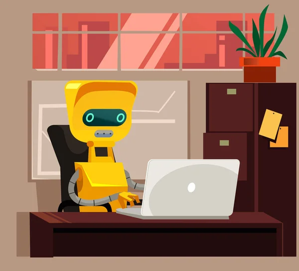 Robot Inteligente Sentado Trabajador Computadora Lugar Hombre Persona Humana Ilustración — Vector de stock