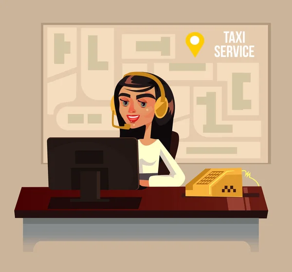 Taxi Call Center Office Kobieta Znak Wektor Ilustracja Kreskówka Płaskie — Wektor stockowy