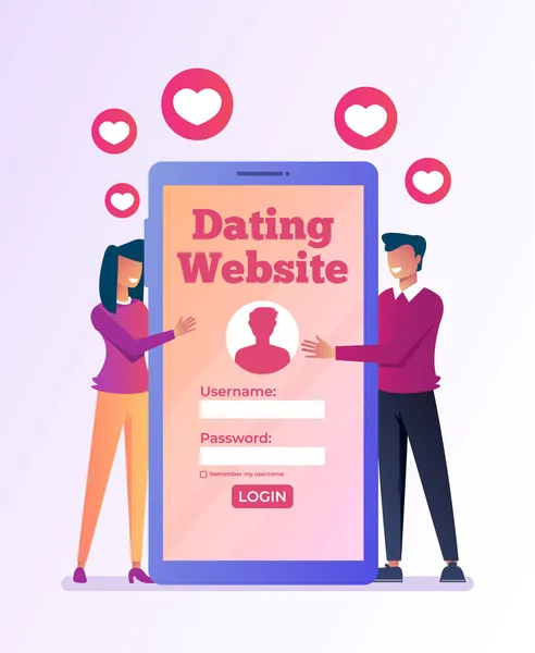 Virtual Dating Meeting Smartphone Internet Relationship Lovers Online Website Vector — Stock Vector