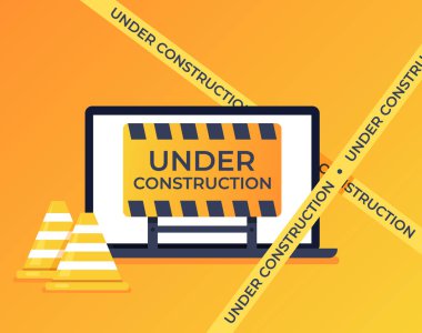 Web sayfa 404 hata iletisi Internet geliştirme inşaat açık dizüstü pc ile. Internet Web sitesi optimizasyonu yapım aşamasında kavram. Vektör tasarım grafik düz izole illüstrasyon karikatür
