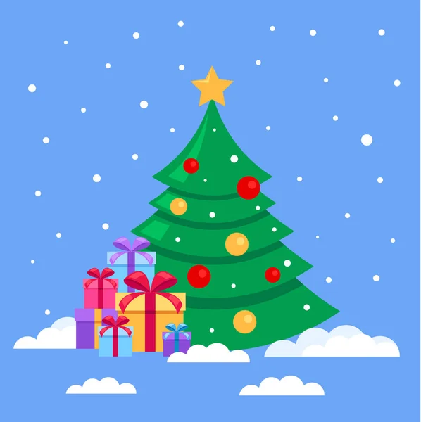 Vánoční Stromeček Vlasu Mnoho Barevné Dárkové Krabičky Šťastný Nový Rok — Stockový vektor