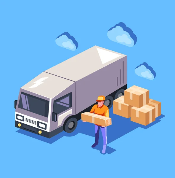 Delivery Courier Man Character Holding Box Standing Car Delivery Logistic Royalty Free Stock Illustrations