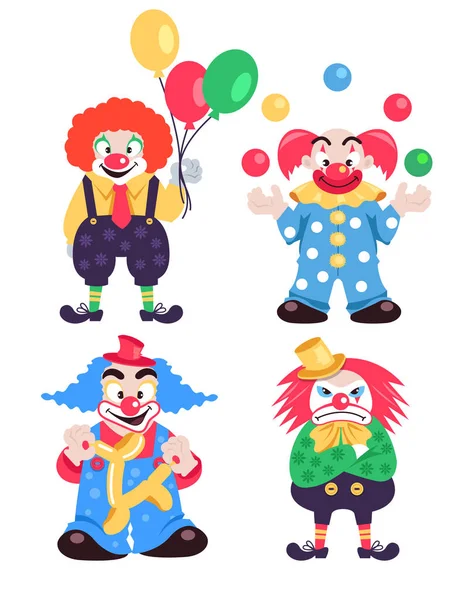 Funny Différentes Collections Personnages Clowns Colorés Ensemble Illustration Isolé Personnage — Image vectorielle