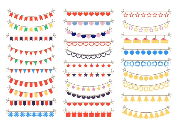 Grinaldas Coloridas Ornamento Celebração Elementos Decoração Conjunto Isolado Conjunto Ilustração —  Vetores de Stock