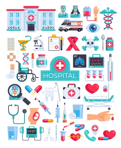 Hospital Médico Clínica Ayuda Emergencia Cirugía Diagnóstico Diseño Gráfico Dibujos — Archivo Imágenes Vectoriales