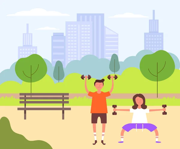Two people couple man and woman characters doing sport exercising. Healthy lifestyle concept. Vector design graphic flat cartoon isolated illustration