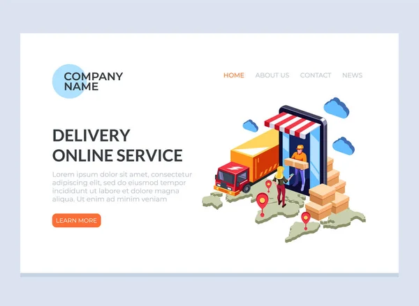 Corriere Personaggio Uomo Portando Pacco Scatola Consumatore Fast Online Delivery — Vettoriale Stock