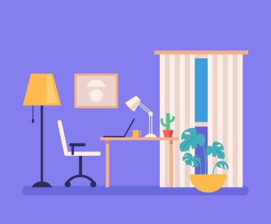 Boş İşyeri ev ofisi kavramı. Vektör düz karikatür grafik tasarım illüstrasyon