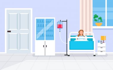 Kadın hasta karakter Doktor ofis yardım odasında döşeme. Tıp ve sağlık konsepti. Vektör düz karikatür grafik tasarım illüstrasyon