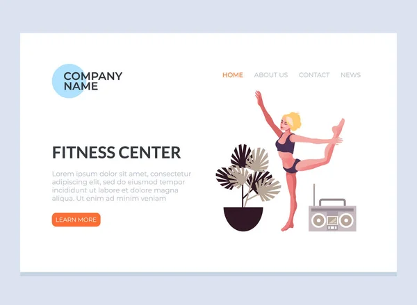 Sport Femme Caractère Faire Exercice Yoga Fitness Concept Bannière Page — Image vectorielle