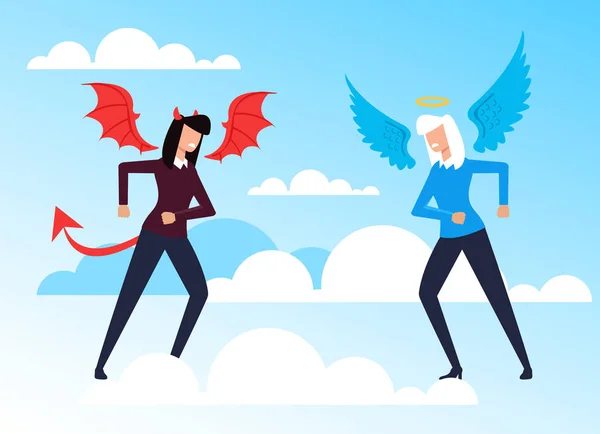 Good Evil Angel Devil Women Characters Opposition Concept Vector Flat — Stock Vector