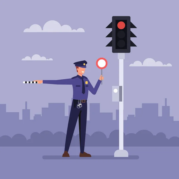 Policemen Traffic Light Vector Flat Graphic Design Cartoon Illustration — Stock Vector