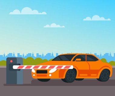 Araba bekleyen ücret kabini açık. Ulaşım konsepti. Vektör düz grafik illüstrasyon izole karikatür tasarım