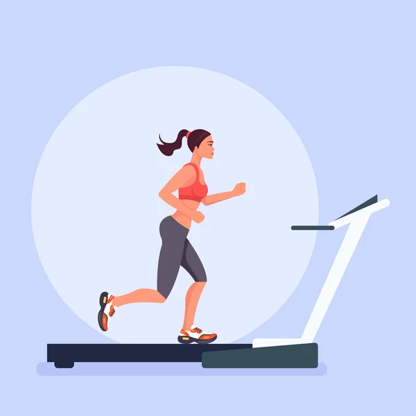 Sports Woman Runner Character Run Treadmill Sporty Lifestyle Concept Vector — Stock Vector