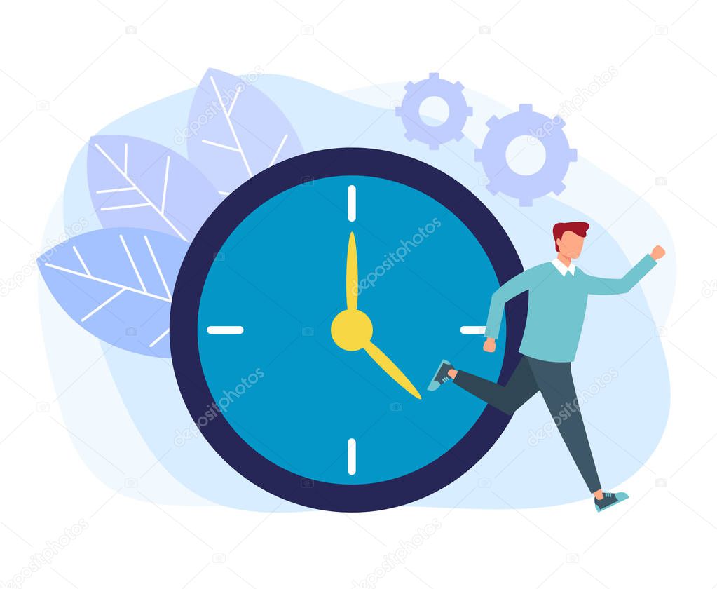 Time management running concept. Vector flat cartoon graphic design isolated illustration
