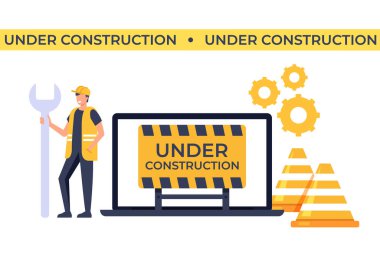 Yapım web sitesi konsepti altında. Vektör düz karikatür grafik tasarım izole illüstrasyon