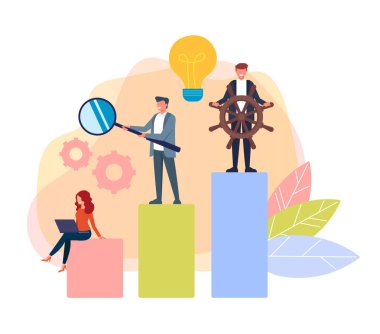 Takım çalışması liderlik iş adamları karakter kavramı. Vektör düz karikatür grafik tasarım illüstrasyon