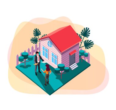 Emlak satmak ve Kiralık Emlak ev kavramı. Vektör tasarım grafik düz çizgi film web sayfası afiş resim yükleme