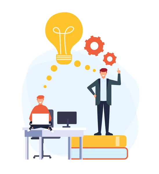 Teamwork Business People Idea Concept Vector Plat Grafisch Ontwerp Cartoon — Stockvector