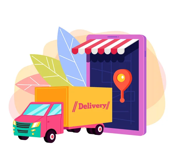 Delivery Car Tracking Logistic Concept Vector Flat Graphic Design Isolated — Stock Vector