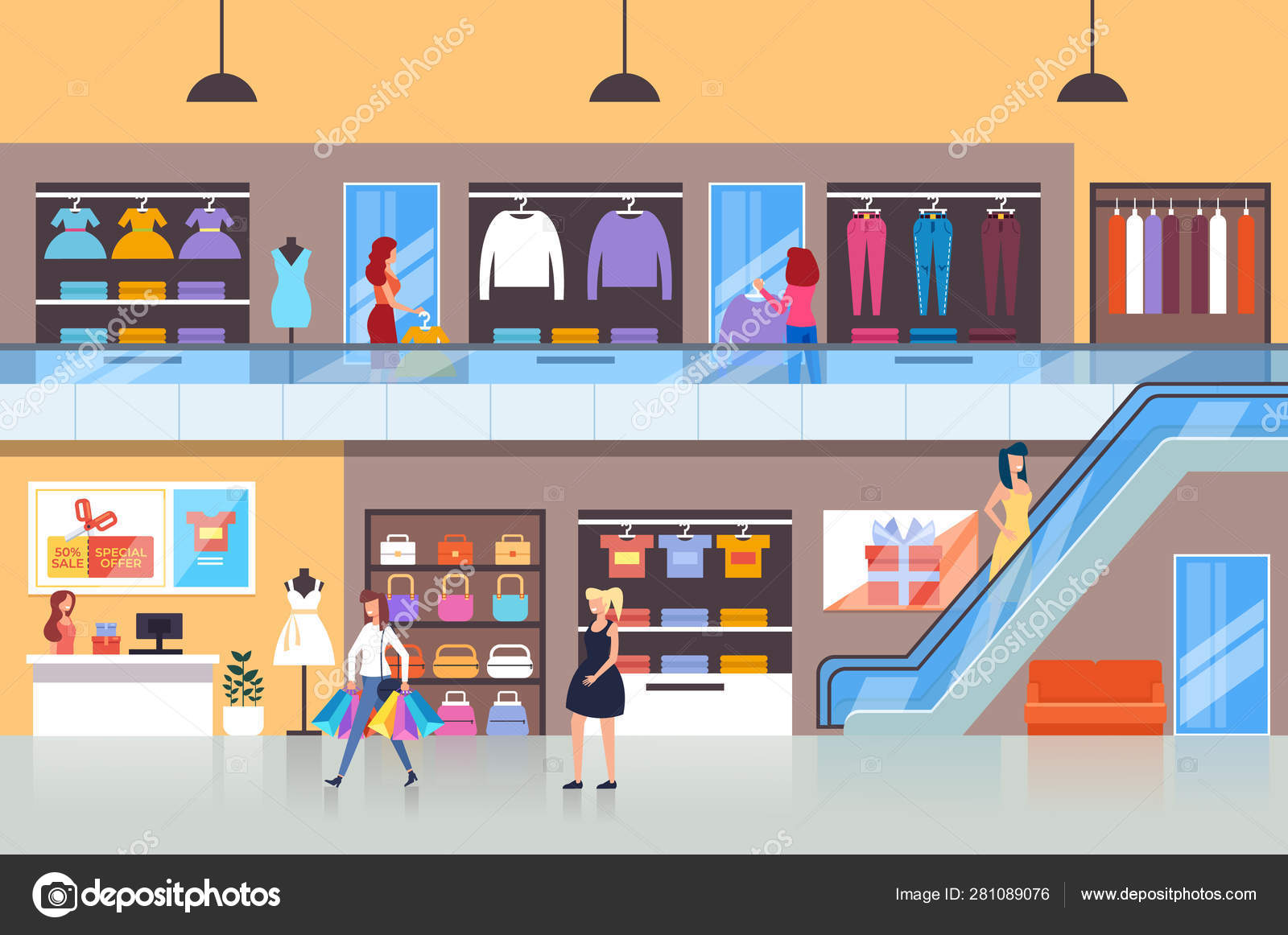 People Characters Consumers Making Purchases Shopping Mall Vector Flat ...