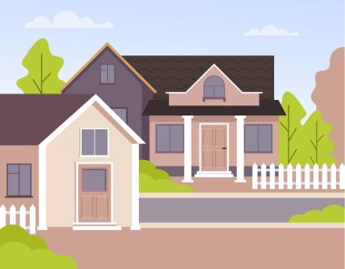 Ev evi yerel sokak. Vektör düz grafik tasarım izole illüstrasyon