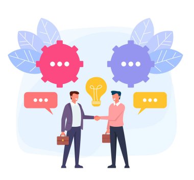 İki işadamı nın karakterleri el sıkışıyor. İş anlaşması kavramı. Vektör düz karikatür grafik tasarım illüstrasyon