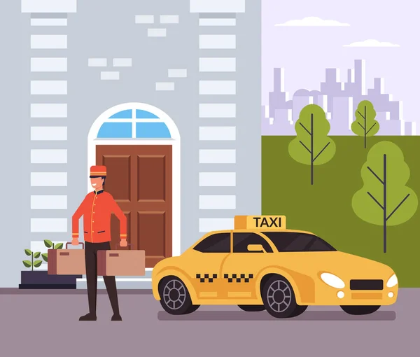 Hotelová Taxi Služba Koncept Vektorový Plochý Grafický Design Izolované Ilustrace — Stockový vektor