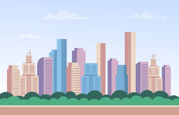 都市の町の建物超高層ビルウェブバナーポスターコンセプト ベクトルフラット漫画グラフィックデザインイラスト — ストックベクタ