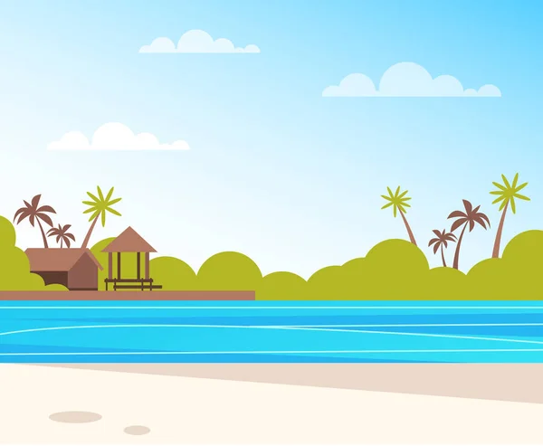 Empty Island Beach Summer Time Travel Vacation Concept Vector Flat — Stock Vector