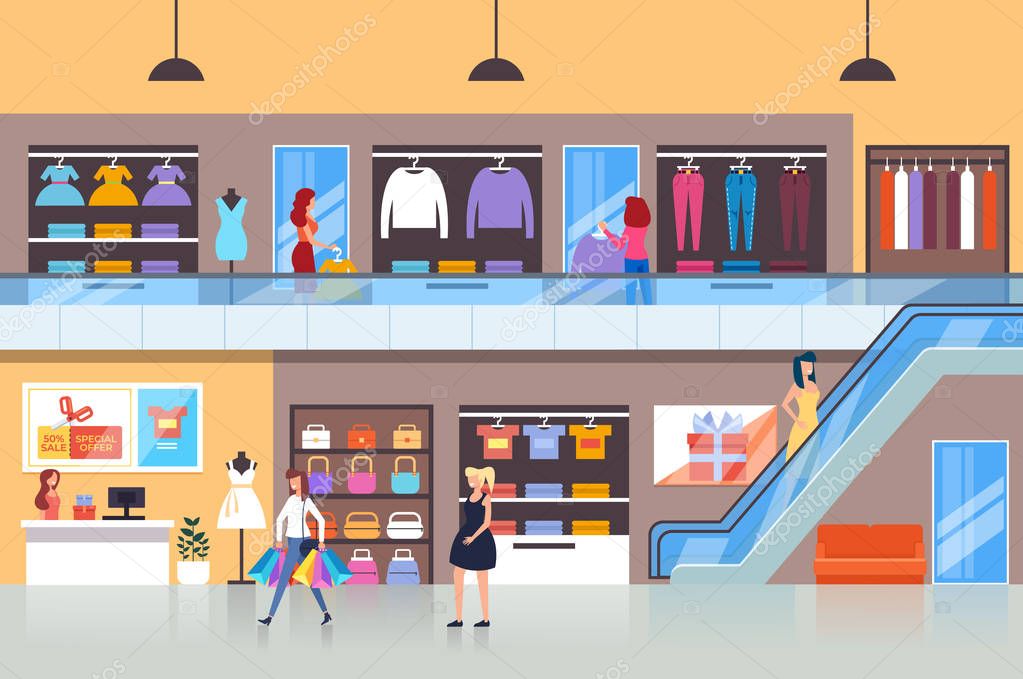 People characters consumers making purchases in shopping mall. Vector flat cartoon graphic design isolated illustration