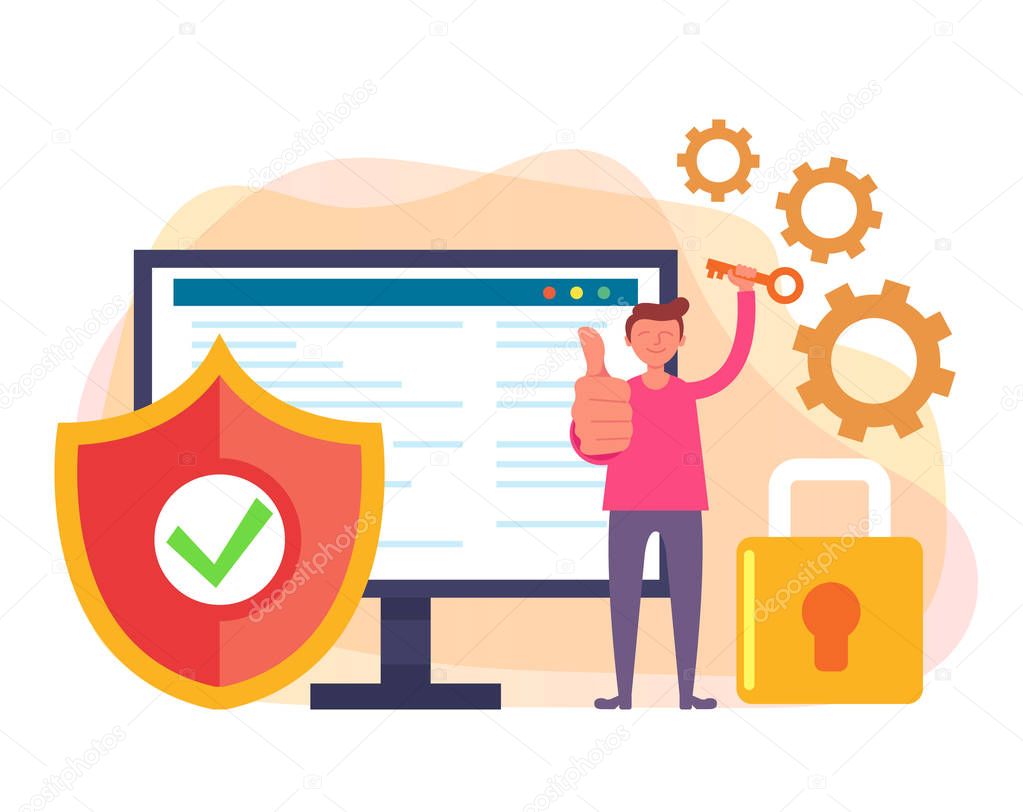 Data protection security concept. Vector flat cartoon graphic design isolated illustration