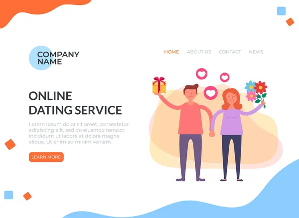 スマートフォンインターネットによるバーチャルデートミーティング ウェブサイトのウェブバナーページでオンライン関係の恋人 ベクトルフラットグラフィックデザイン絶縁イラストアイコン — ストックベクタ