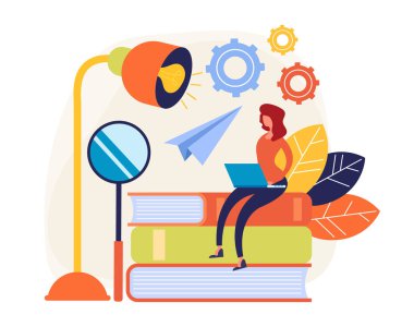 Online web ev eğitim kavramı. Vektör düz karikatür grafik tasarım izole illüstrasyon