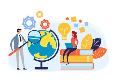 Küresel eğitim web online kurslar öğreticiler kavramı. Vektör düz karikatür grafik tasarım illüstrasyon