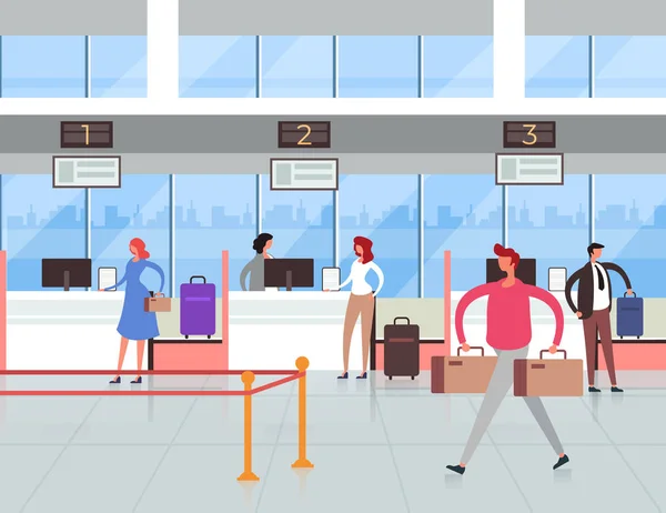空港ターミナルパスポート制御コンセプト トラベルツーリズムフラットグラフィックデザインイラスト — ストックベクタ