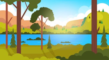 Boş yeşil orman afiş kavramı. Vektör düz karikatür grafik tasarım illüstrasyon