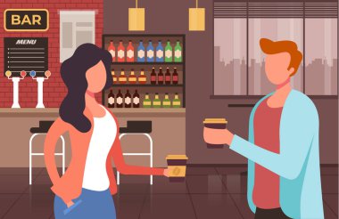 İki kişi karakter meslektaşı kahve içiyor. Vektör düz grafik tasarım karikatür illüstrasyon