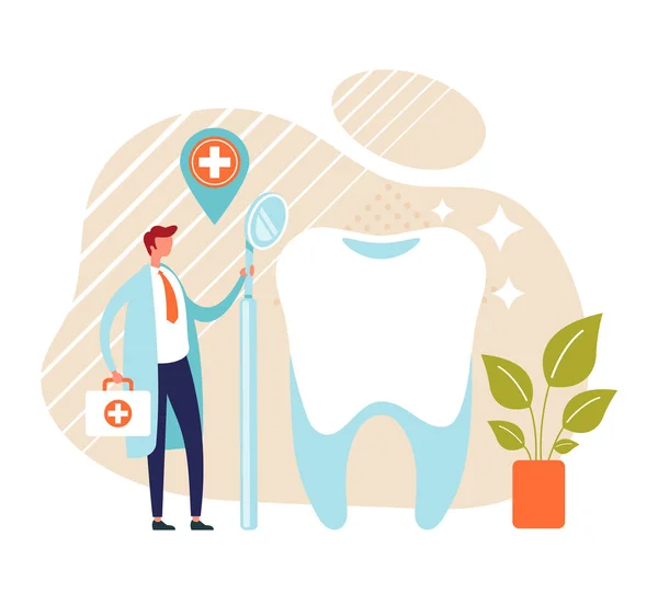 Dentist Doctor Character Examining Tooth Medicine Health Care Concept Vector — Stock Vector