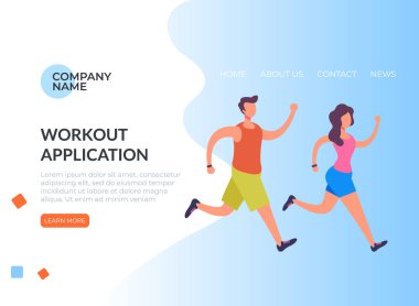 Spor koşucuları sağlıklı yaşam tarzı afiş posterleri web sayfası konsepti. Vektör grafik tasarımı illüstrasyonu