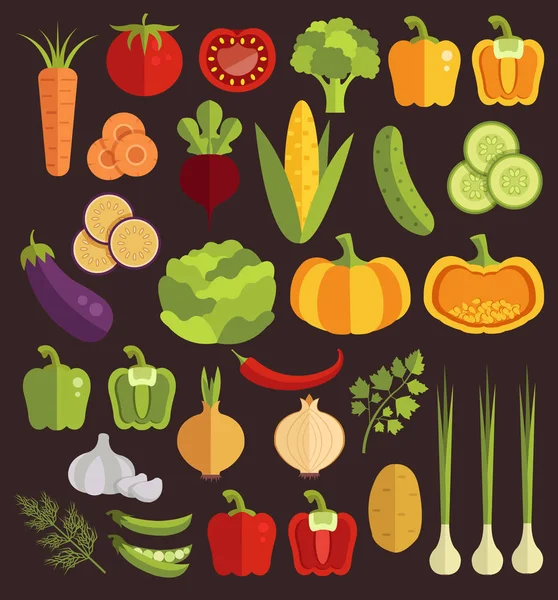 Vegetables Flat Isolated Icon Set Vector Graphic Design Isolated Illustrationcollection — Stock Vector