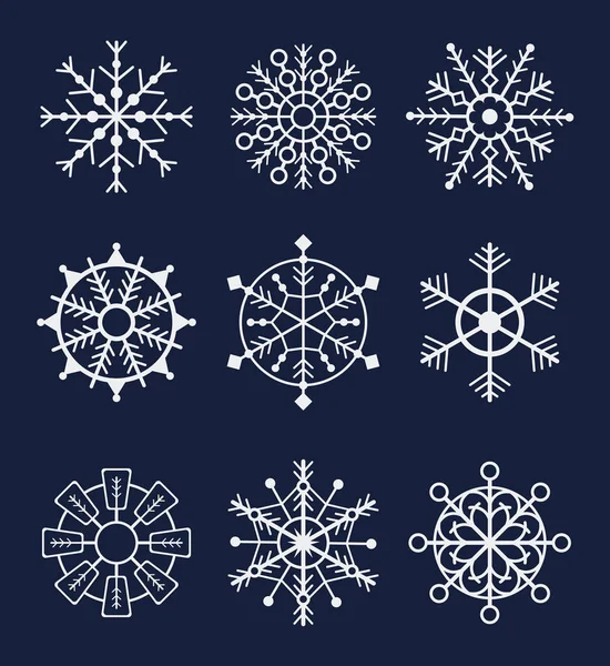 Copo Nieve Invierno Aislado Establecido Sobre Fondo Oscuro Diseño Gráfico — Vector de stock