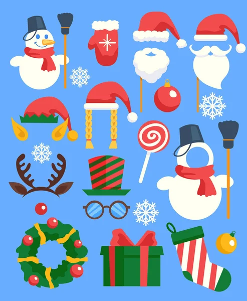 Christmas Photo Booth Design Elements Icon Set Merry Christmas Happy — Stock Vector