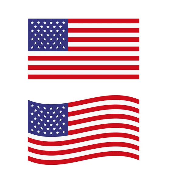 Drapeaux Américains Agitant Forme Droite Ensemble Conception Graphique Vectorielle Illustration — Image vectorielle