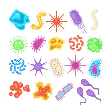 Organik bakteri ikonu seti. Vektör düz grafik tasarım çizimi