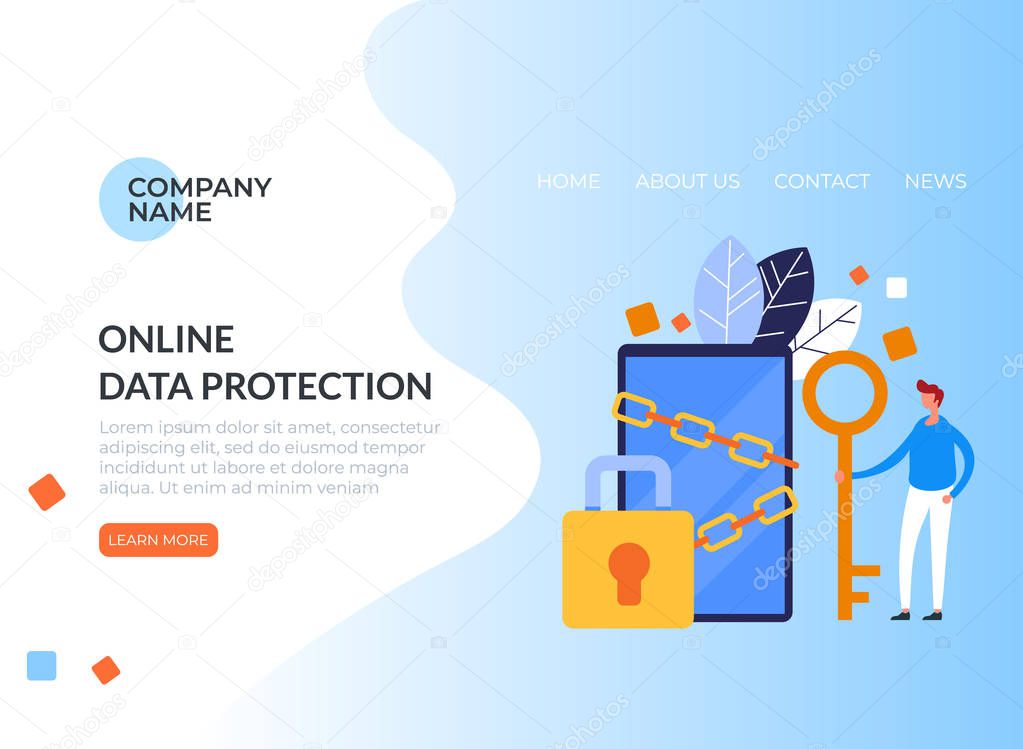 Personal data protection key concept. Vector flat graphic design illustration