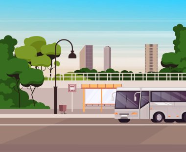 Şehir şehir otobüs durağı. Vektör düz grafik tasarım çizimi