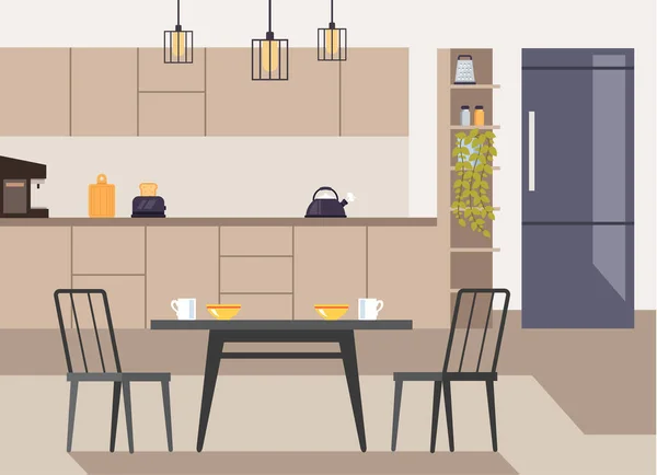 Modernes Kücheninterieur Konzept Vektorebene Grafik Design Illustration — Stockvektor