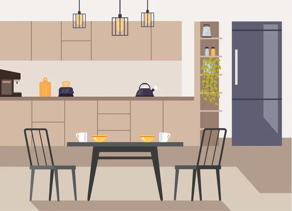 Concepto Interior Cocina Moderna Ilustración Diseño Gráfico Plano Vectorial — Vector de stock