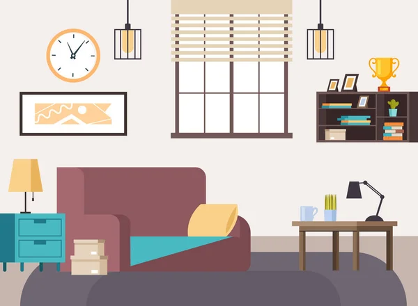 Home Living Room Interior Concept Vector Flat Graphic Design Illustration — Stock Vector
